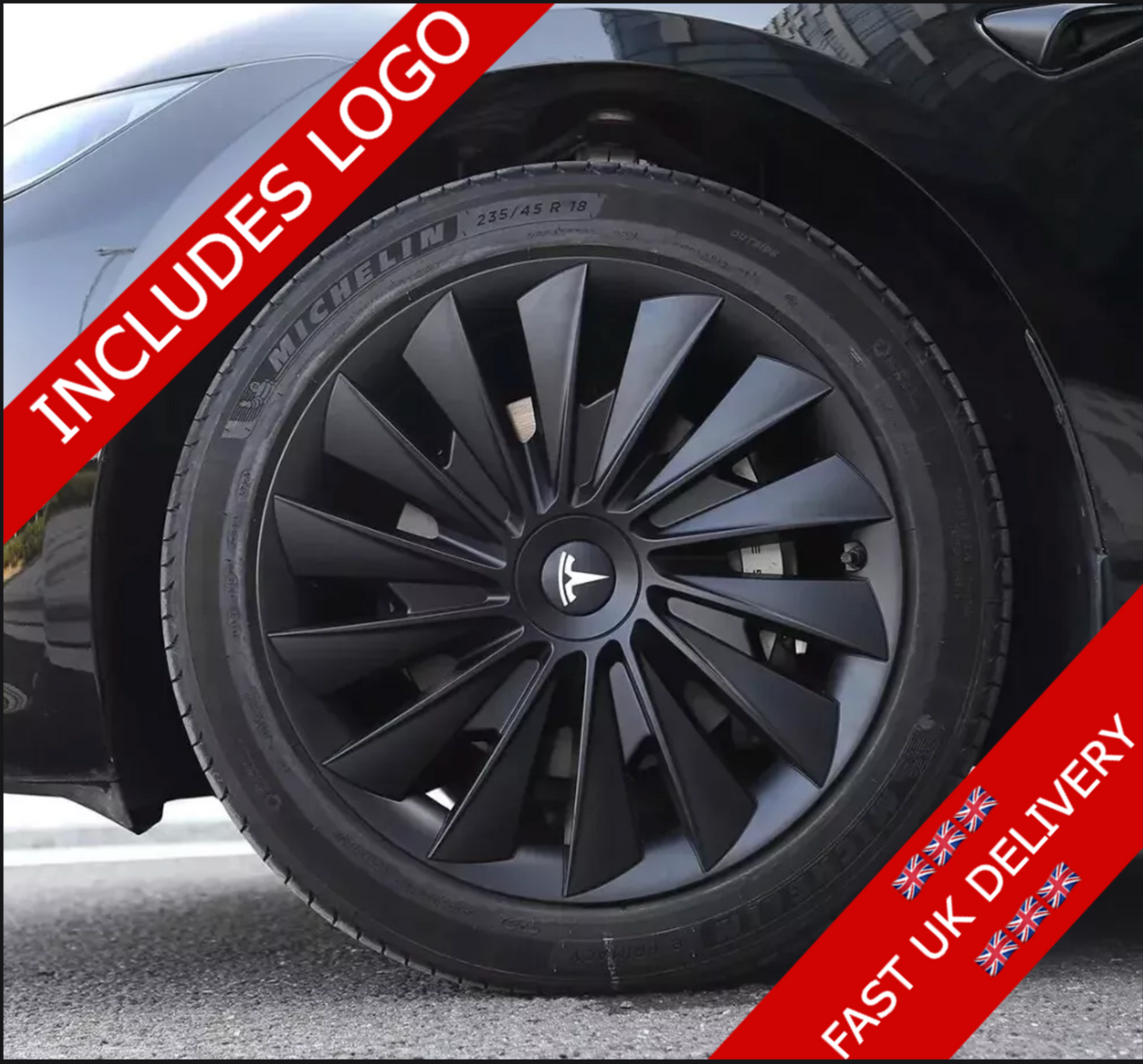 Tesla Model Y MONSOON Tesla Model Y 4 x 19" Wheel Covers Cover Hub Cap T Logo 19 Inch. Matt Black