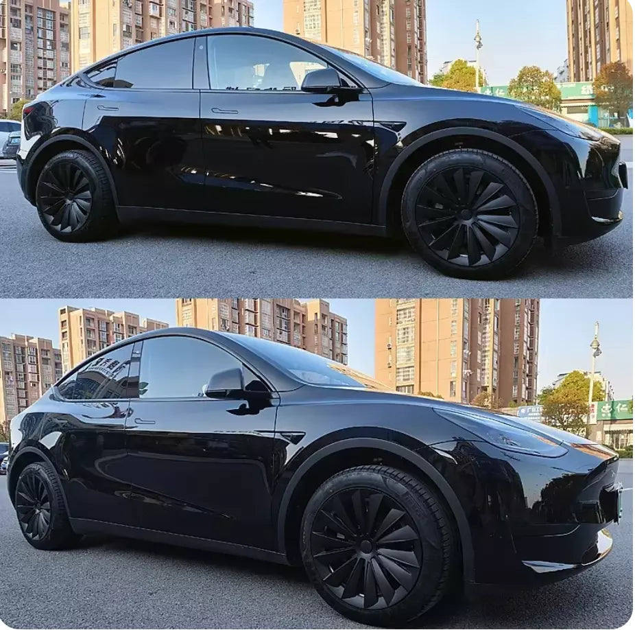 Tesla Model Y MONSOON Tesla Model Y 4 x 19" Wheel Covers Cover Hub Cap T Logo 19 Inch. Matt Black