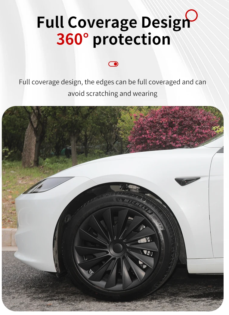 UK Stock, 2024 HIGHLAND Tesla Model 3 4 x 18" Wheel Covers Cover Hub Cap T Logo