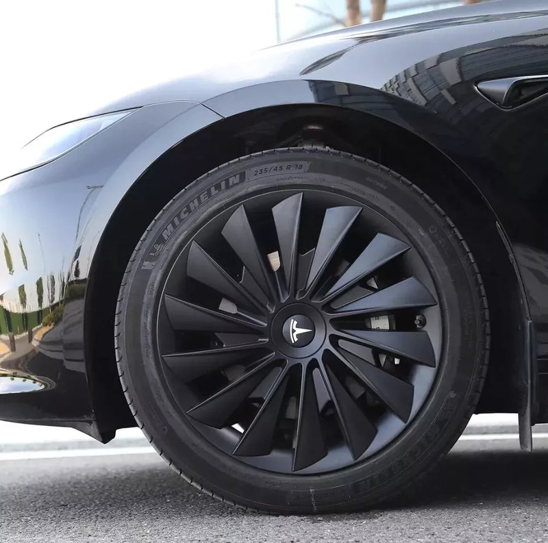 MONSOON 19" Wheel Covers for Tesla Model Y (Matt Black) fitted to a Tesla Model Y Classic