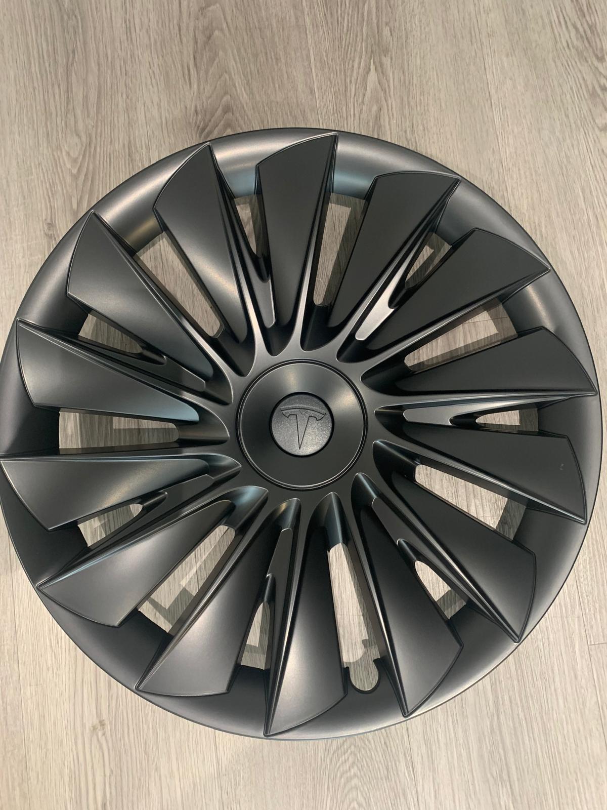 UK Stock, MONSOON Tesla Model Y 4 x 19" Wheel Covers Cover Hub Cap T Logo 19 Inch. Matt Black