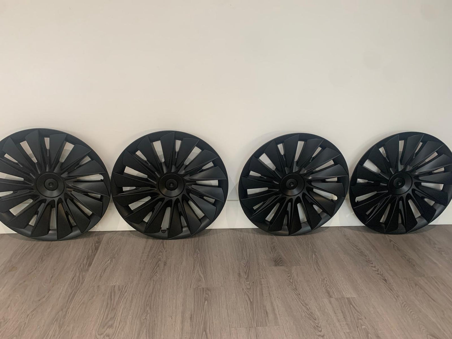 UK Stock, MONSOON Tesla Model Y 4 x 19" Wheel Covers Cover Hub Cap T Logo 19 Inch. Matt Black