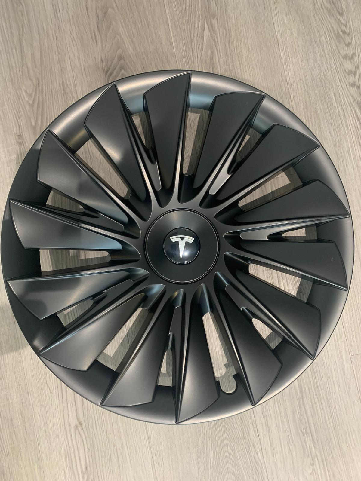 UK Stock, MONSOON Tesla Model Y 4 x 19" Wheel Covers Cover Hub Cap T Logo 19 Inch. Matt Black