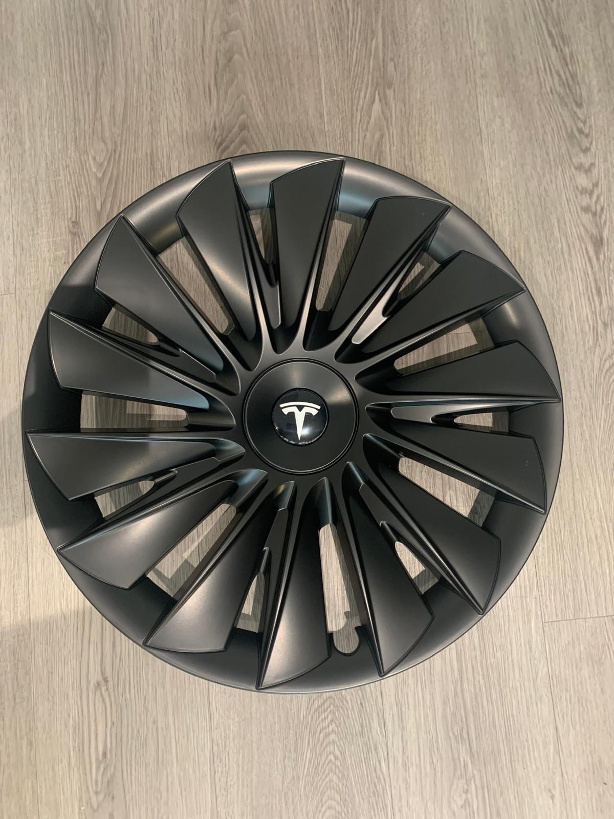 UK Stock, MONSOON Tesla Model Y 4 x 19" Wheel Covers Cover Hub Cap T Logo 19 Inch. Matt Black